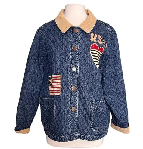 Haik’s Vintage Denim Barncoat Quilted Jacket Coat Embroidered Patches XL 1X Blue