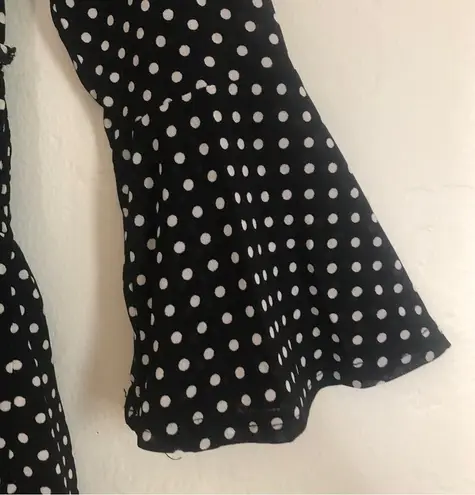 Ember Black and White Polka Dot Corset Waist 3/4 Bell Sleeve Peplum Blouse Top Size M