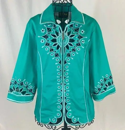 Bob Mackie Jacket 2X Vintage Cutout Embroidery Evening Green Dollywood Plus Size