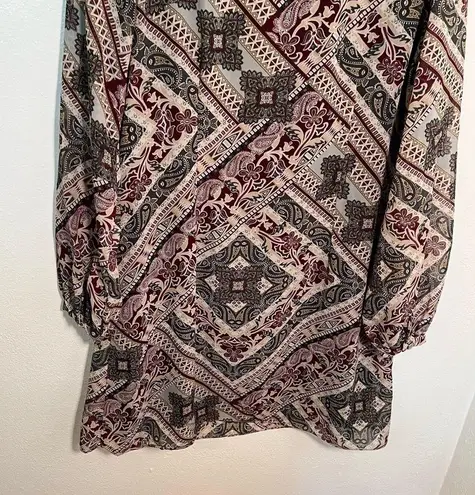 Atmosphere Shift Dress Beige Burgundy Floral Paisley