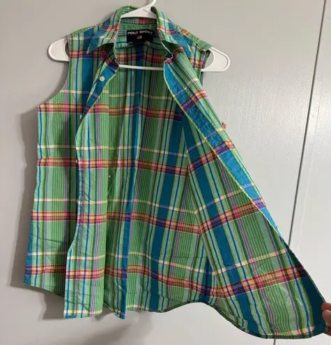 Polo by Ralph Lauren Green Plaid Sleeveless Button Down Shirt Size 6