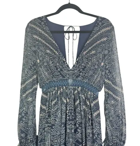 The Jetset Diaries Moroccan Maxi Dress Bodysuit Sheer Long Sleeve Deep V XS