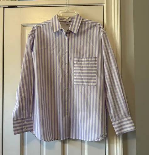 AYR The Deep End Purple & White Striped Button Down Top Size Large