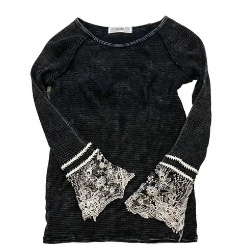 Able Black Long Sleeve Thermal Top White Lace Cuff