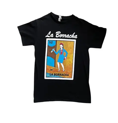 Mexican bingo loteria la borracha drunk lady novelty short sleeve tee Black