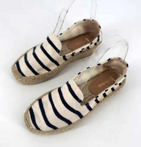 Soludos Smoking Slipper Espadrille slip on shoes striped black tan size 5