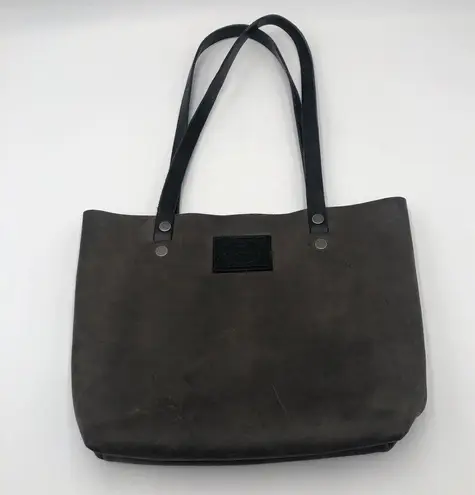 PANHANDLE RED LEATHER COMPANY Logo Branded Gray/Black Double Handles Tote Purse