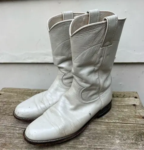 Justin Boots Vintage 90s White Eggshell Pearl Roper Pull On Cowgirl Western 6.5B