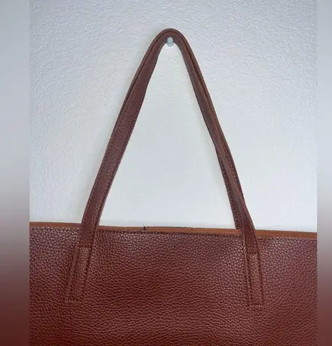 Vince Camuto Brown Vegan Pebbled Leather Black Line Detail Tote Bag 17.5 x 12 in