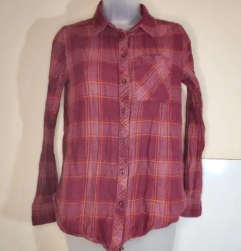 Arizona Jeans  Boyfriend Fit Plaid Button Down Long Sleeve Collared Pocketed XS