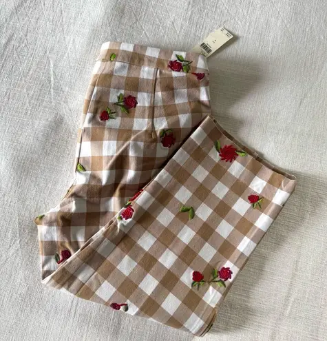 Maeve Gingham Floral Embroidered Capri Pants NWT - size 4