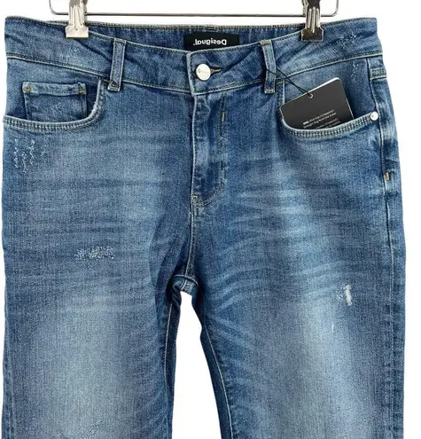 Desigual Boho Embroidered Crystal Embellished Straight Leg Jean US 4 New