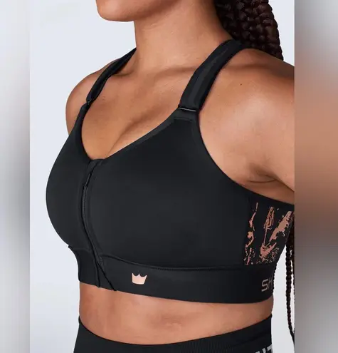 Shefit Flex Zipper Front Velcro Adjustable Metallic Splatter Sports Bra NEW Black Size XS