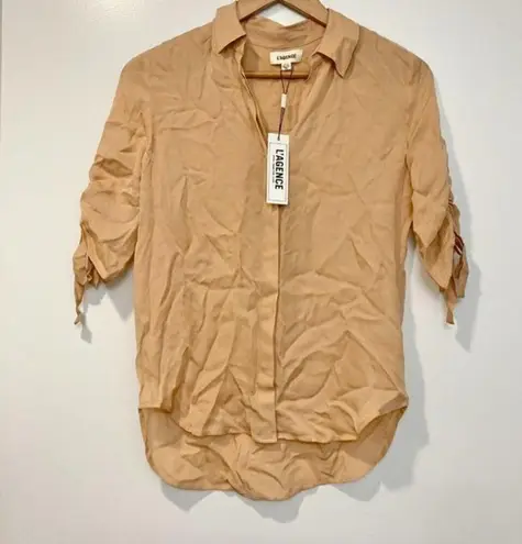 L'Agence Isa Shirred Sleeve Silk Blouse Size XS NWT