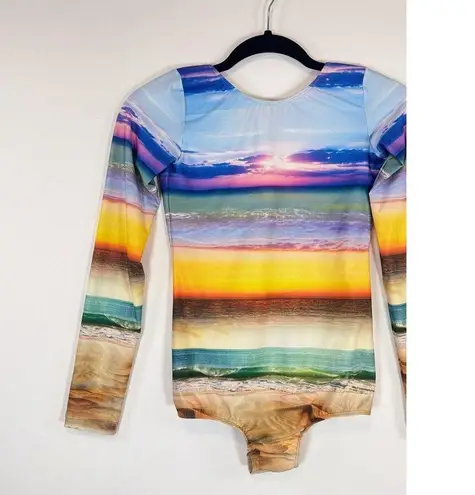 LIVE Womens Swimsuit Blue One Piece Sunset Beach Graphic Open Back Petite Small