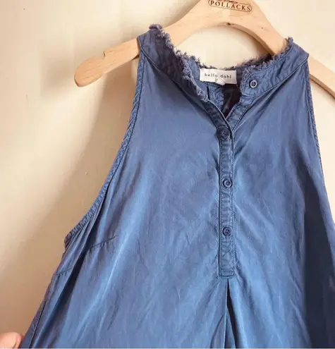 Bella Dahl Blue Sleeveless Dress Button Front size M Frayed Collar