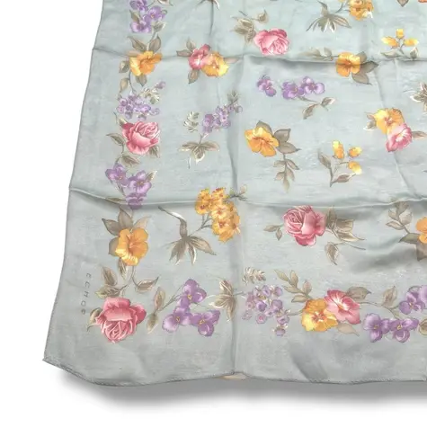 Vintage Echo Light Blue Floral Semi Sheer Scarf