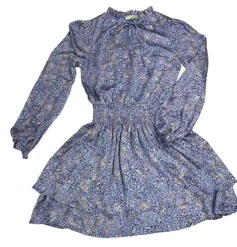 PINCH Tiered Ruffle Skirt Mini Dress Watercolor Pastel Smocked Waist Size S Purple