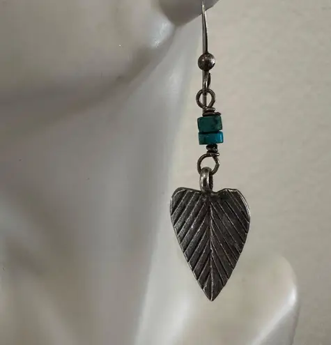 Sterling Silver Leaf & Turquoise Dangle Earrings