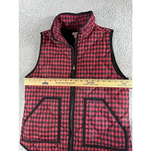 J Crew Vest Women Medium Plaid Puffer Full Zip Red