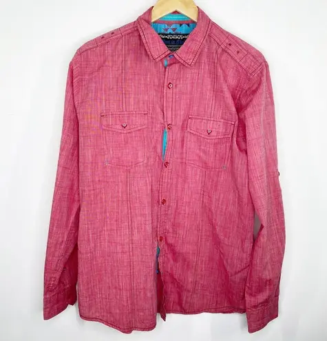 Best In Show Pink Long Sleeve Button Front Shirt Women's Size Large L