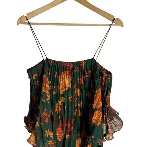 Amur Adeline Forest Green Floral Print Pleated Sleeveless Midi Dress Size 4