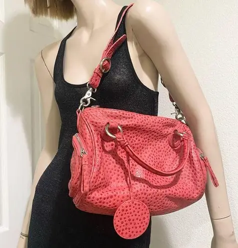 INGE Pinkish Red Polka Dot Textured Leather Satchel Shoulder Bag