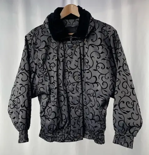 London Fog Vintage Velvet Floral 80’s Jacket in Grey Black Size Extra Small
