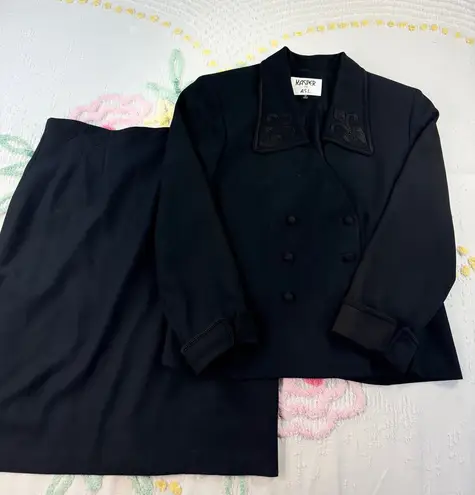 Kasper For ASL Black Double Breasted Blazer Skirt Suit Set Size 10