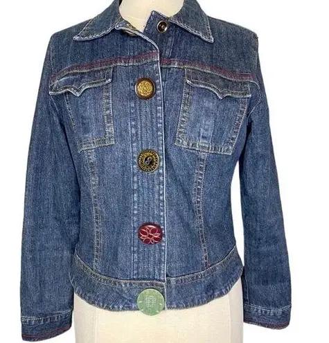 CAbi  Women Size XS Dark Blue Mismatched Button Ponte Jean Jacket