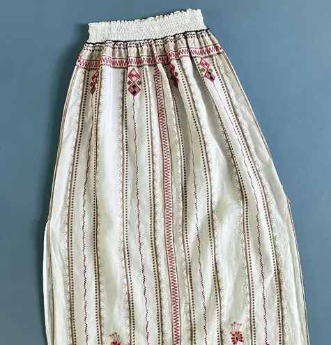Johnny Was Los Angeles Frederique Embroidered Side Slit Linen White Maxi Skirt