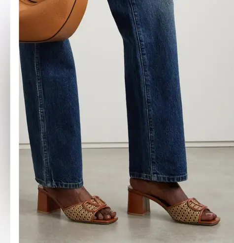 Valentino Garavani VLOGO 60 Embellished Raffia And Leather Mules