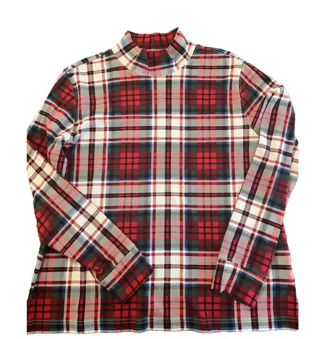 Lands' End  Turtleneck Women's M 10/12 Relaxed Fit Mock Red Plaid Long Sleeves - Image 1