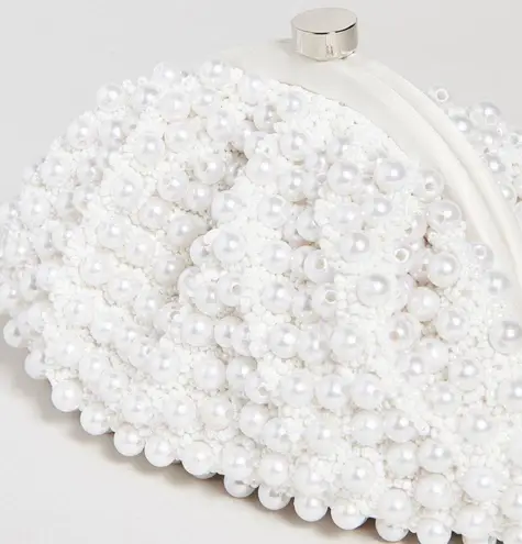 Santi Imitation Pearl Clutch – Satin & Beaded Evening Bag White