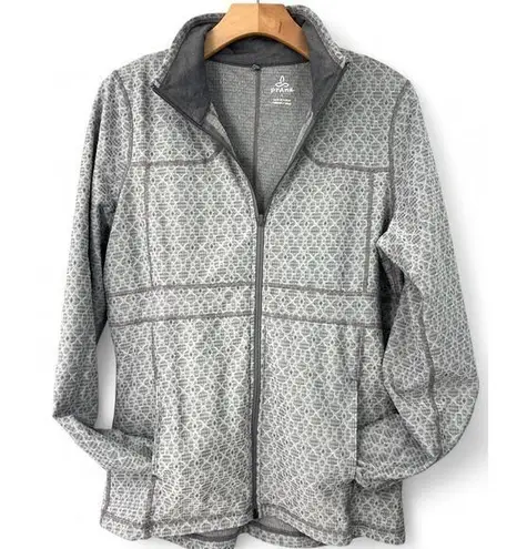 prAna L Women's Silver Grey Jacquard Reeve Jacket Full Zip Sweater Sweatshirt