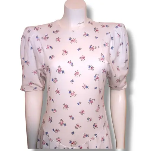 Vtg Paquette Too Floral Drop Waist Dress-Size 10-Modest-Shoulder Pads-Cottage