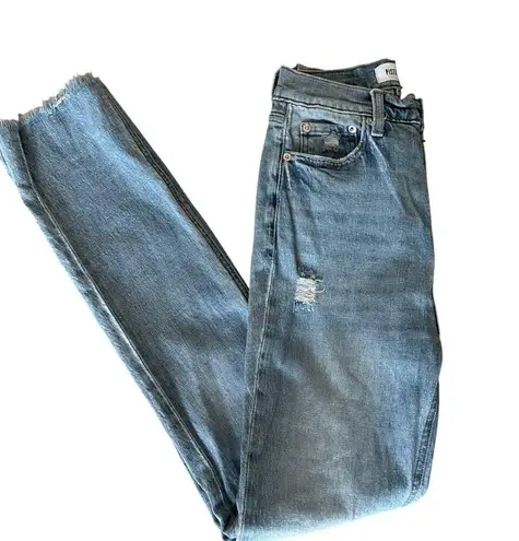 Pistola Straight Split Hem Jeans SIZE 25 High Rise Distress Denim Designer $168