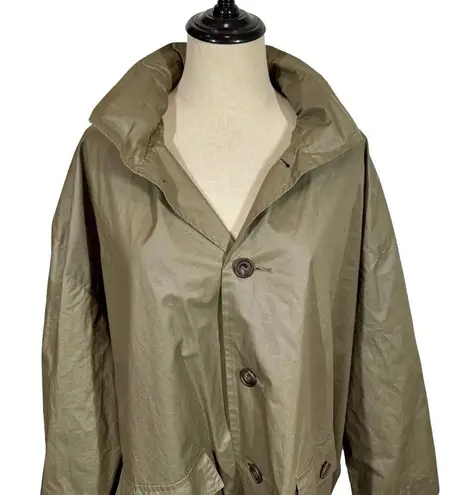 Eskandar Swing Coat Waxed Rain Jacket Detachable Hood Olive Green Sz:1/Small
