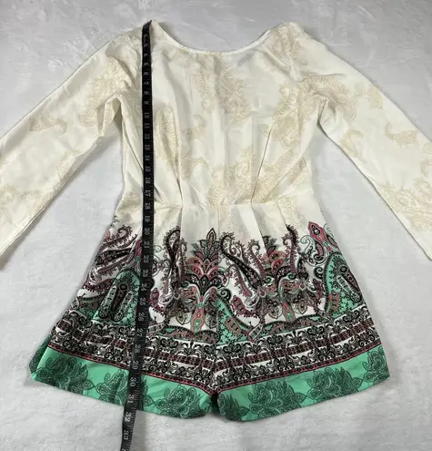 City Halo Paisley Print Playsuit Romper Size Medium Boho Festival Colorful Party Green