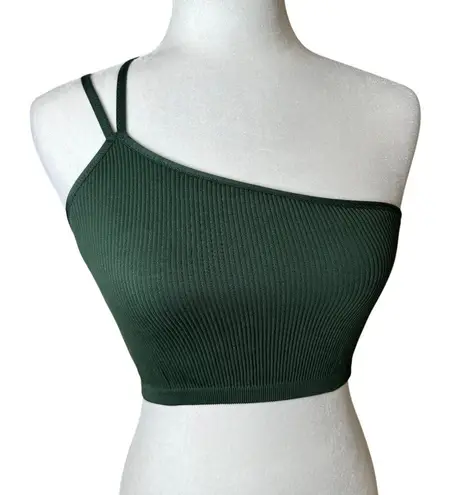 Aerie Ribbed One Shoulder Bralette Bra Cropped Tank Top Size Small Green