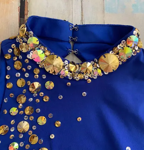 Mori Lee Women’s Royal Blue Halter Neck Bodycon Mini Dress Beaded Size 7/8