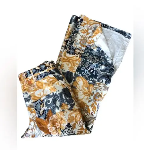 Boston Proper Arizona Patchwork Print Linen Wide Leg Palazzo Pant Size 12 Summer