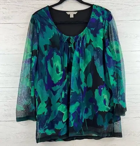 Laura Ashley Blue Green Abstract Print Blouse Size PXL