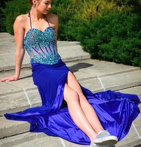 Purple Blue Rhinestone Corset Prom Dress Size 2