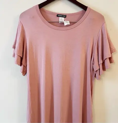 Heimish USA Pink Shirt Dress Pullover Jersey Stretch Ruffle Short Sleeves Small