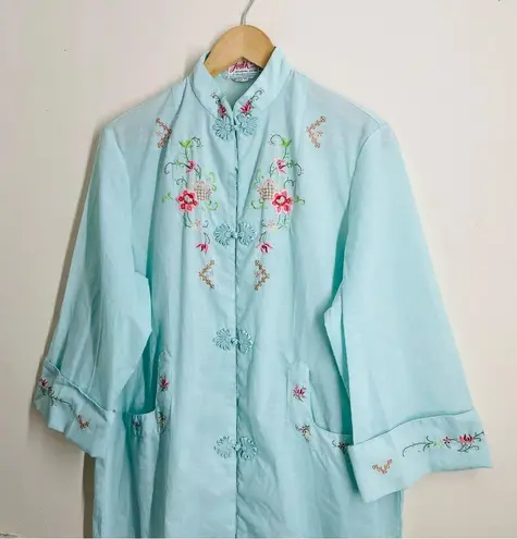 Vintage Chinese Traditional Embroidered House Robe Aqua Blue size M (40) Size M
