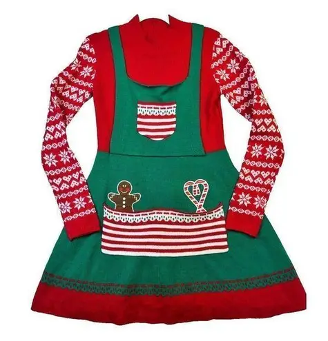 Ugly Christmas Sweater Dress Gingerbread Candycane Fair Isle Red Green size M Size M