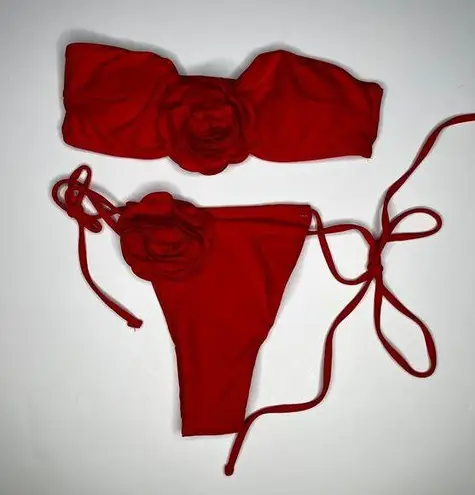Two Piece Red Flower Bikini Swimsuit New S