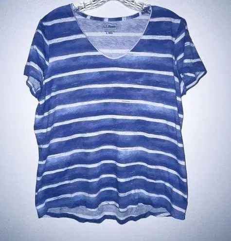 L.L.Bean  Blue White Stripe Women's T Shirt Size Large