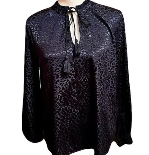 Liverpool Los Angeles Navy Jacquard Animal Print Peasant Blouse, Sz. M, EUC